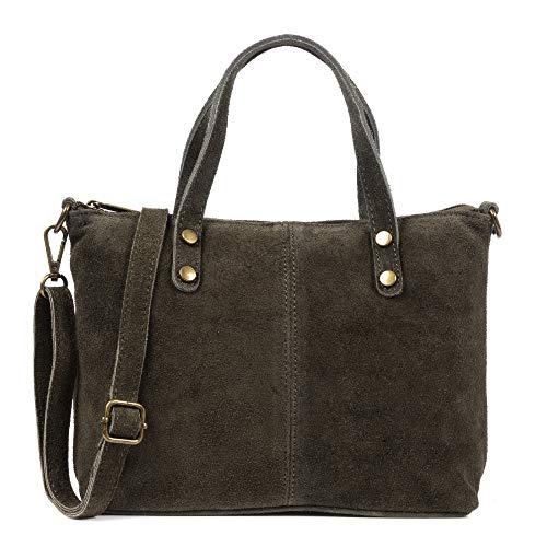 FIRENZE ARTEGIANI Accettura Umhängetasche für Damen, echtes Leder, hergestellt in Italien, 23,5 cm x 8,5 cm x 18 cm, Militärgrün, Nützlich von FIRENZE ARTEGIANI