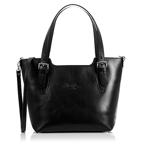 FIRENZE ARTEGIANI. Tote, Damen-Handtasche, Echtleder, Schultertasche für Damen, Leder-Finish, exklusives Design, hergestellt in Italien, Vera-Pellet, 37 x 25 x 10 cm, Farbe: Schwarz von FIRENZE ARTEGIANI