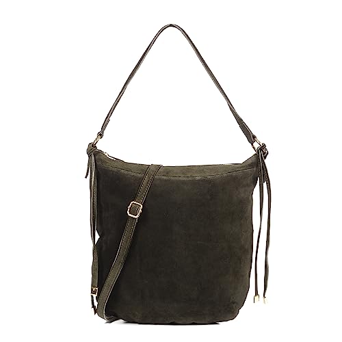 FIRENZE ARTEGIANI. Acquacanina Schultertasche für Damen. Echtleder, Wildleder, 33 x 4,5 x 35 cm. Farbe: Dunkelgrün, Dunkelgrün, Utility von FIRENZE ARTEGIANI