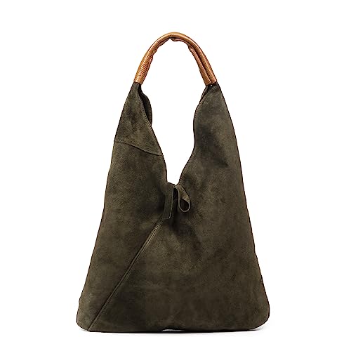 FIRENZE ARTEGIANI. Agnana Shopper Tasche für Damen, echtes Leder, Wildleder und Dollaro, 36 x 10 x 30 cm, Farbe: Militärgrün, Militärgrün, Utility von FIRENZE ARTEGIANI