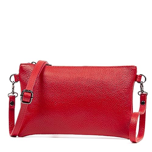 FIRENZE ARTEGIANI. Albenga Damen Umhängetasche aus echtem Leder Dollar-Finish 24x3x15 cm Farbe: Rot, rot, Utility von FIRENZE ARTEGIANI