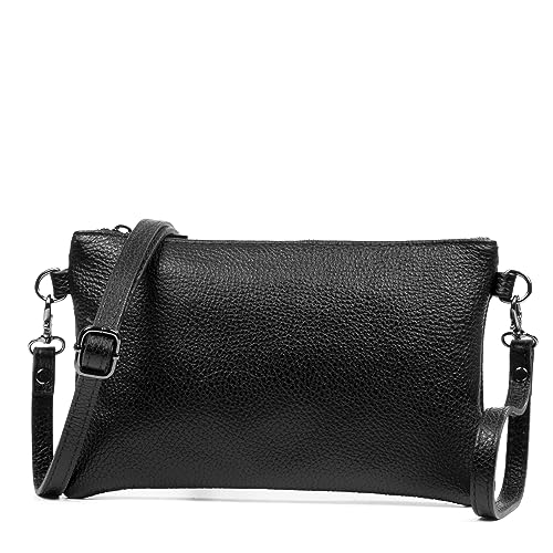 FIRENZE ARTEGIANI. Albenga Damen Umhängetasche aus echtem Leder Dollar-Finish 24x3x15 cm Farbe: Schwarz, Schwarz, Utility von FIRENZE ARTEGIANI