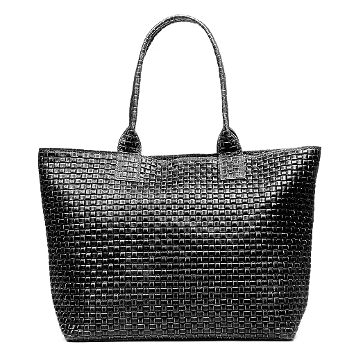 FIRENZE ARTEGIANI. Albisola Damen-Schultertasche, echtes Leder, ineinandergreifend, 36,5 x 16 x 31 cm, Farbe: Schwarz, Schwarz, Utility von FIRENZE ARTEGIANI