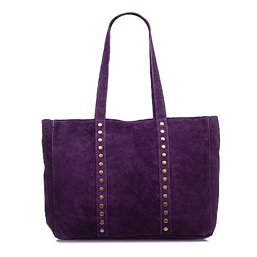 FIRENZE ARTEGIANI. Alonte Schultertasche Damen Echtleder Kunstleder 38x12x30cm Farbe: Violett, dunkelviolett, Utility von FIRENZE ARTEGIANI