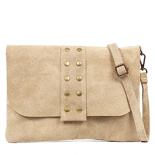 FIRENZE ARTEGIANI. Alpette Umhängetasche für Damen, echtes Leder, 29,5 x 5,5 x 21 cm, Farbe: Taupe, Taupe, Utility von FIRENZE ARTEGIANI