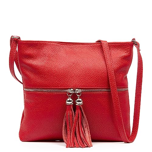 FIRENZE ARTEGIANI. Altino Umhängetasche für Damen, Echtleder, Dollaro-Finish, 27 x 6 x 25 cm, Farbe: Rot, rot, Utility von FIRENZE ARTEGIANI