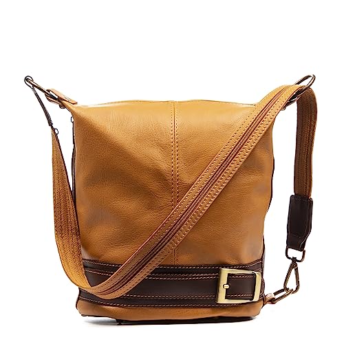 FIRENZE ARTEGIANI. Alvito Umhängetasche-Rucksack für Damen. Echtleder-Sauvage. 23 x 17 x 24 cm. Farbe: Leder, Leder, Utility von FIRENZE ARTEGIANI