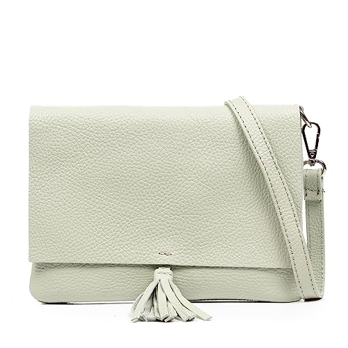 FIRENZE ARTEGIANI. Andorno Umhängetasche für Damen, Echtleder, Dollaro-Finish, 22 x 3 x 17 cm, Farbe: Mintgrün, Minzgrün, Utility von FIRENZE ARTEGIANI