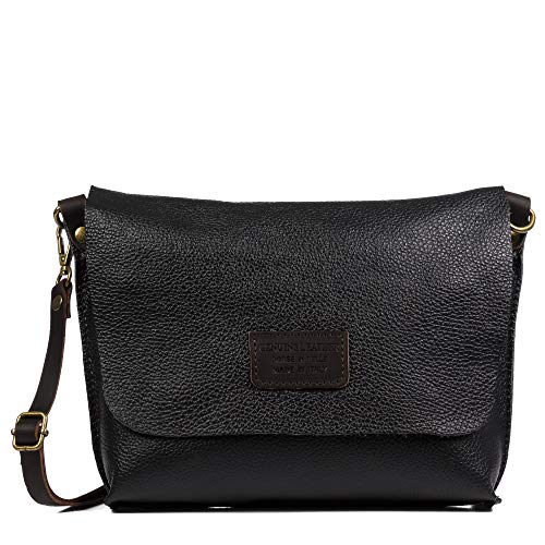 Firenze Artegiani. Cinnia Umhängetasche für Damen, echtes Leder, Dollaro, Umhängetasche, für Damen, hergestellt in Italien, Vera Pelle Italiana, 30 x 6 x 23 cm, Schwarz, Utility von Firenze Artegiani