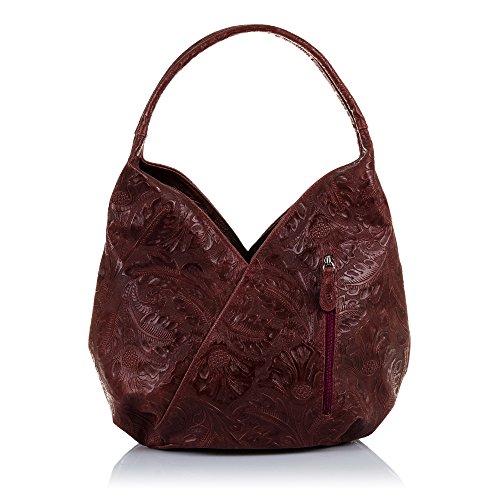 FIRENZE ARTEGIANI. Handtasche für Damen, aus echtem Leder, mit Blumenmuster, 33 x 33 x 18 cm, Farbe: granatrot von FIRENZE ARTEGIANI