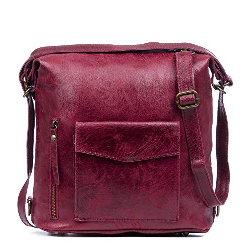 FIRENZE ARTEGIANI. Irene Schultertasche für Damen. Echtes Leder, Steingewaschen, 31 x 13 x 32 cm. Farbe: Granatrot, granatrot, Utility von FIRENZE ARTEGIANI