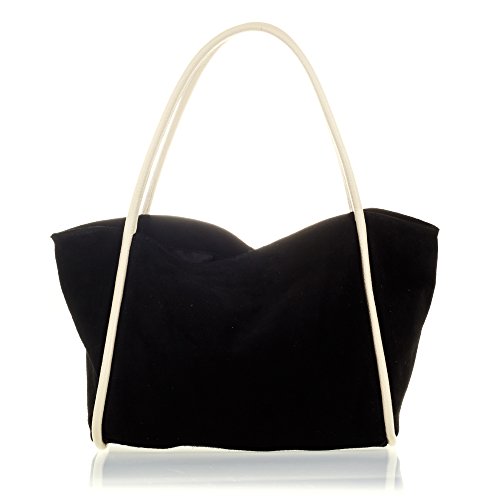 FIRENZE ARTEGIANI Bolso De Mujer Piel Auténtica, Acabado Gamuza Umhängetasche, 37 cm, Schwarz (Negro) von FIRENZE ARTEGIANI