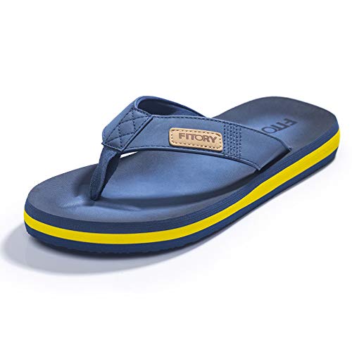 FITORY Herren Flip Flops Surfen Zehentrenner Sports Sandalen Beach/Pool Pantoffeln Blau/Gelb Gr.47 von FITORY