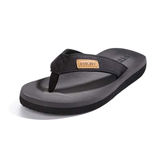 FITORY Herren Flip Flops Surfen Zehentrenner Sports Sandalen Beach/Pool Pantoffeln Schwarz Gr.44 von FITORY