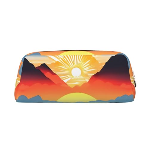 FInpan Bright Sunrise Stifttasche aus echtem Leder mit Reißverschluss, Schreibwaren-Aufbewahrungstasche, Make-up-Tasche, geeignet für Studenten, Schule, Büro, gold, Einheitsgröße, Kulturbeutel von FInpan