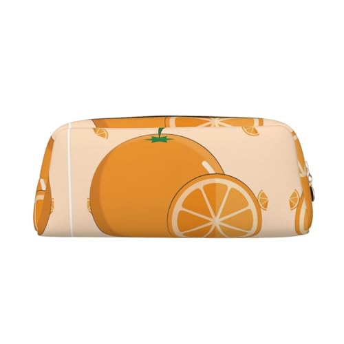 FInpan Cartoon Fresh Orange Echtes Leder Reißverschluss Stifttasche Schreibwaren Aufbewahrungstasche Make-up Tasche Geeignet für Studenten Schule Büro, gold, Einheitsgröße, Kulturbeutel von FInpan