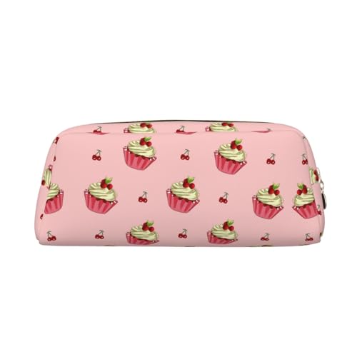 FInpan Cherry Cake Stifttasche aus echtem Leder, mit Reißverschluss, Schreibwaren-Aufbewahrungstasche, Make-up-Tasche, geeignet für Studenten, Schule, Büro, gold, Einheitsgröße, Kulturbeutel von FInpan