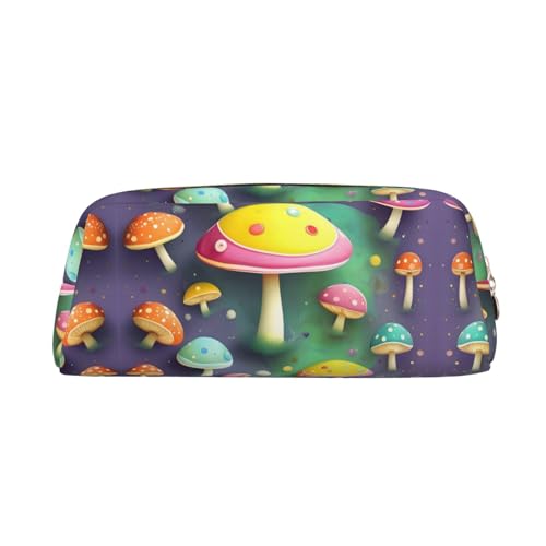 FInpan Colorful Dream Mushroom Stifttasche aus echtem Leder, mit Reißverschluss, Schreibwaren-Aufbewahrungstasche, Make-up-Tasche, geeignet für Studenten, Schule, Büro., gold, Einheitsgröße, von FInpan