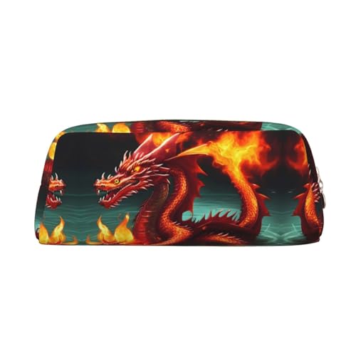 FInpan Dragon King in Fire Stiftebeutel aus echtem Leder, mit Reißverschluss, Schreibwaren-Aufbewahrungstasche, Make-up-Tasche, geeignet für Studenten, Schule, Büro, gold, Einheitsgröße, Kulturbeutel von FInpan