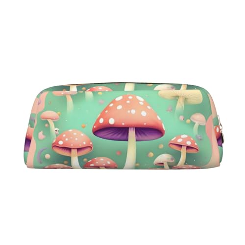 FInpan Dream Mushroom Stifttasche aus echtem Leder, mit Reißverschluss, Schreibwaren-Aufbewahrungstasche, Make-up-Tasche, geeignet für Studenten, Schule, Büro, gold, Einheitsgröße, Kulturbeutel von FInpan