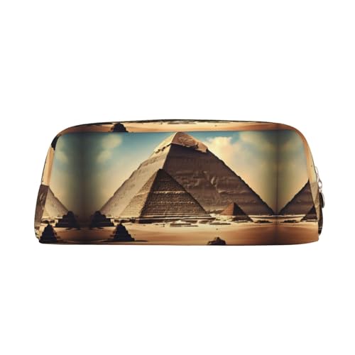 FInpan Dreaming of The Pyramids of Khufu Stifteetui aus echtem Leder, mit Reißverschluss, Schreibwaren-Aufbewahrungstasche, Make-up-Tasche, geeignet für Studenten, Schule, Büro, gold, Einheitsgröße, von FInpan