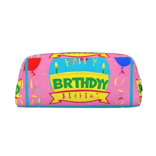 FInpan Happy Birthday Ballon Echtleder Reißverschluss Stifttasche Schreibwaren Aufbewahrungstasche Make-up Tasche geeignet für Studenten Schule Büro, gold, Einheitsgröße, Kulturbeutel von FInpan