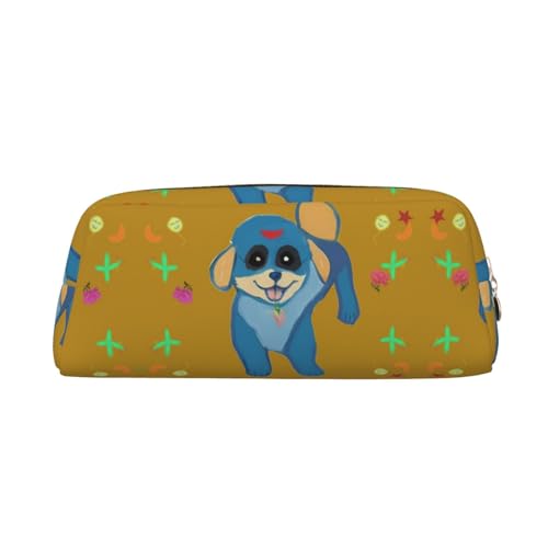 FInpan Happy Cartoon Hund Echtleder Reißverschluss Stifttasche Schreibwaren Aufbewahrungstasche Make-up Tasche geeignet für Studenten Schule Büro, gold, Einheitsgröße, Kulturbeutel von FInpan