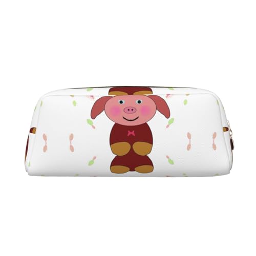 FInpan Happy Cartoon Pig Stiftebeutel aus echtem Leder mit Reißverschluss, Schreibwaren-Aufbewahrungstasche, Make-up-Tasche, geeignet für Studenten, Schule, Büro, gold, Einheitsgröße, Kulturbeutel von FInpan