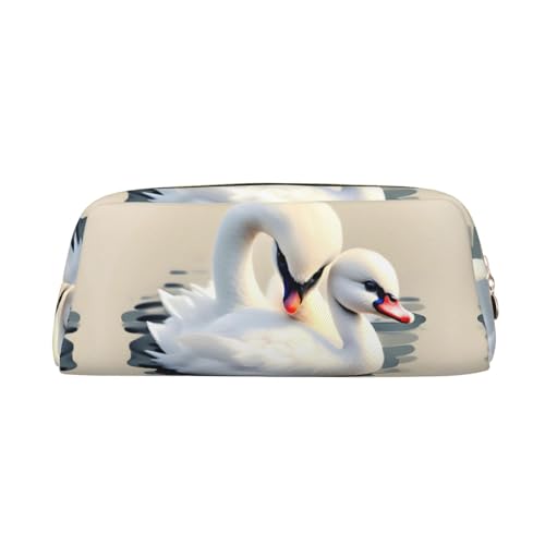 FInpan Niedlicher kleiner Schwan Stiftebeutel aus echtem Leder mit Reißverschluss, Schreibwaren-Aufbewahrungstasche, Make-up-Tasche, geeignet für Studenten, Schule, Büro., gold, Einheitsgröße, von FInpan