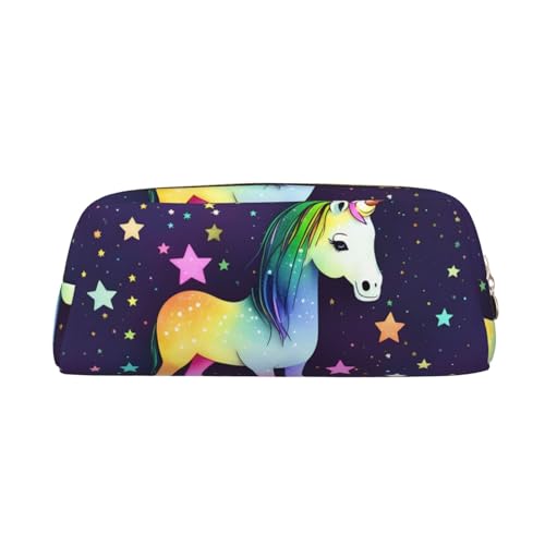 FInpan One-Horse Star Stiftebeutel aus echtem Leder mit Reißverschluss, Schreibwaren-Aufbewahrungstasche, Make-up-Tasche, geeignet für Studenten, Schule, Büro, gold, Einheitsgröße, Kulturbeutel von FInpan