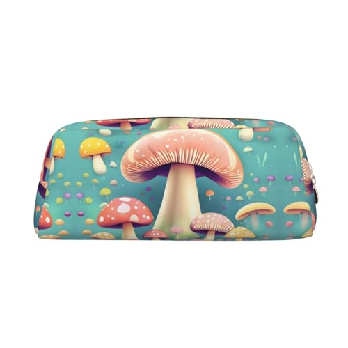 FInpan Pretty Little Mushrooms Stifteetui aus echtem Leder mit Reißverschluss, Schreibwaren-Aufbewahrungstasche, Make-up-Tasche, geeignet für Studenten, Schule, Büro., gold, Einheitsgröße, von FInpan