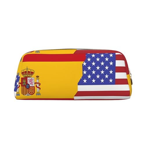 FInpan Stifttasche mit amerikanischer Spanien-Flagge, echtes Leder, Reißverschluss, Schreibwaren-Aufbewahrungstasche, Make-up-Tasche, geeignet für Studenten, Schule, Büro., gold, Einheitsgröße, von FInpan