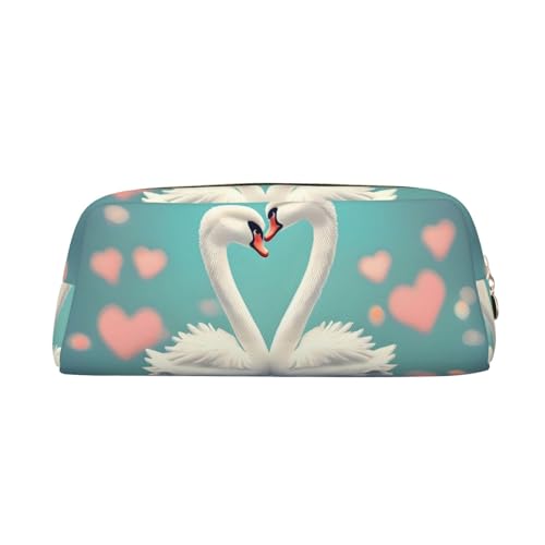 FInpan The Swan in Love Stifteetui aus echtem Leder mit Reißverschluss, Schreibwaren-Aufbewahrungstasche, Make-up-Tasche, geeignet für Studenten, Schule, Büro., gold, Einheitsgröße, Kulturbeutel von FInpan