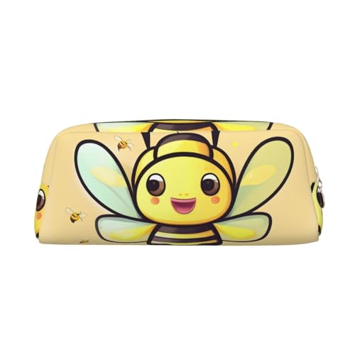 FInpan Yellow Bee Stifttasche aus echtem Leder mit Reißverschluss, Schreibwaren-Aufbewahrungstasche, Make-up-Tasche, geeignet für Studenten, Schule, Büro, gold, Einheitsgröße, Kulturbeutel von FInpan