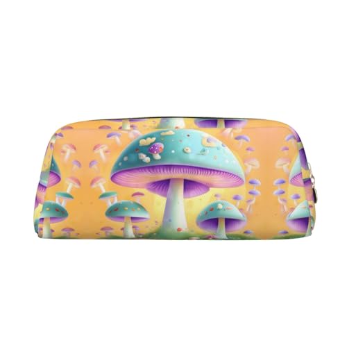 Fantasy Mushroom Stifttasche aus echtem Leder, mit Reißverschluss, Schreibwaren-Aufbewahrungstasche, Make-up-Tasche, geeignet für Studenten, Schule, Büro., gold, Einheitsgröße, Kulturbeutel von FInpan