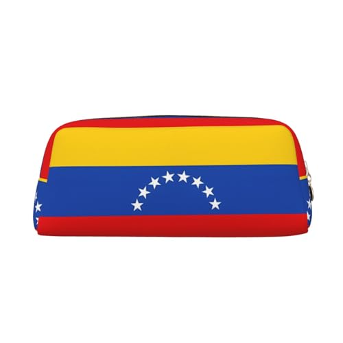 Stifttasche mit Venezuela-Flagge aus echtem Leder, mit Reißverschluss, Schreibwaren-Aufbewahrungstasche, Make-up-Tasche, geeignet für Studenten, Schule, Büro., gold, Einheitsgröße, Kulturbeutel von FInpan
