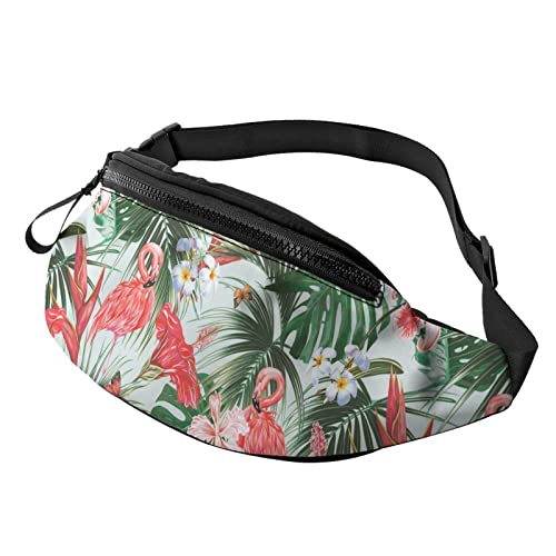 Bauchtasche mit rosa Flamingos und Palmblättern für Männer und Frauen, mit verstellbarem Reißverschluss, leichtem Riemen, Hüfttasche für lässiges Laufen, Wandern von FJAUOQ