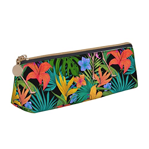 FJAUOQ Federmäppchen Flamingo Tropical Leaves Pencil Case with Zipper Durable Portable Pen Pouch Office Storage Bag Travel Toiletry Holder for Women Men von FJAUOQ