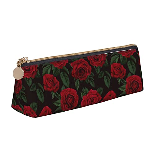 FJAUOQ Federmäppchen Red Rose Pencil Case with Zipper Durable Portable Pen Pouch Office Storage Bag Travel Toiletry Holder for Women Men von FJAUOQ