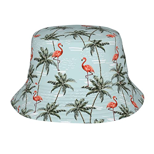 FJAUOQ Unisex Fischerhut Sonnenhut Fischermütze für Damen und Herren, Flamingo und Palme, One size von FJAUOQ