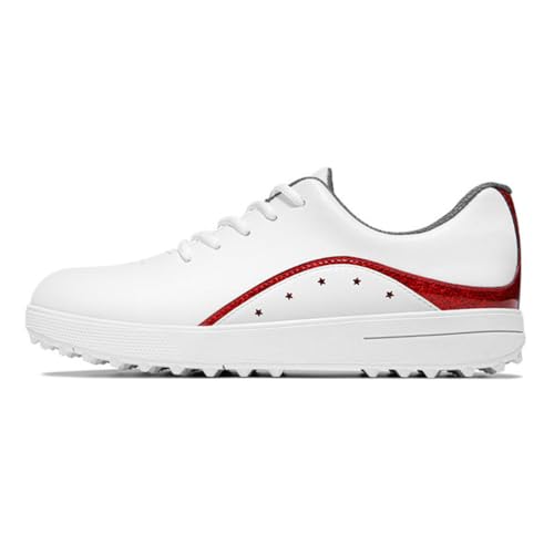 FJJLOVE Damen Golfschuhe, rutschfeste Wasserabweisende Schuhe Ohne Spikes Leichte Professionelle Golf-Trainingsturnschuhe,Weiß,36 EU von FJJLOVE