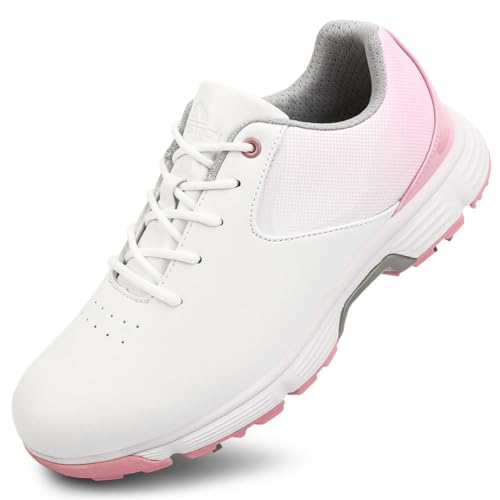 FJJLOVE Damen Golfschuhe Damen Spikeed Wasserabweisende Golf-Sport-Sneaker Bequeme Spikes Golf-Turnschuhe,Rosa,40 EU von FJJLOVE