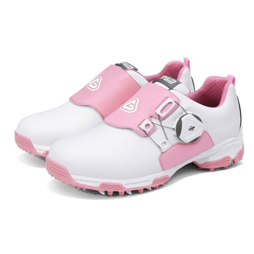 FJJLOVE Damen Slip on Golfschuhe Lässige Mode Turnschuhe Komfort rutschfeste Damen Spikeless Golf Athletic Trainer,Rosa,31 EU von FJJLOVE