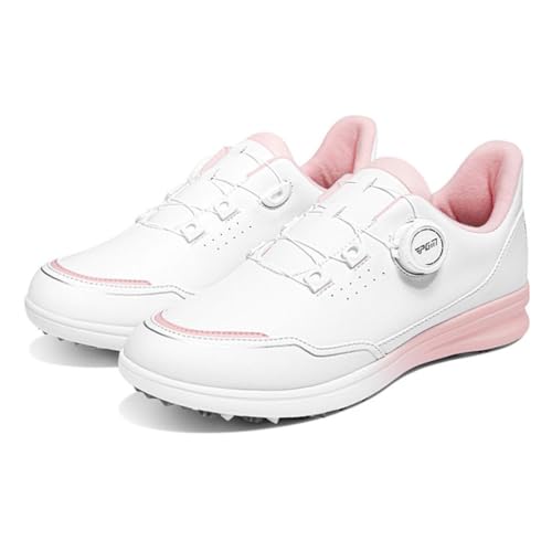 FJJLOVE Golfschuh Für Frauen Mädchen, Mikrofaser Leder Obermaterial Golf Sport Turnschuhe Outdoor Mode Damen Golf Turnschuhe,Weiß,38 EU von FJJLOVE