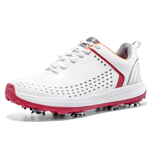 FJJLOVE Herren Spiked Golfschuhe wasserdichte rutschfeste Golfschuhe wasserdichte Golf Training Turnschuhe,Rot,39 EU von FJJLOVE