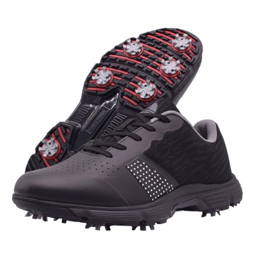 FJJLOVE Herren Spikes Golf Trainer Mode Golf Walking Sport Turnschuhe Casual Mesh Fitness Workout Atmungsaktive Golf Trainingsschuhe,Schwarz,41 EU von FJJLOVE