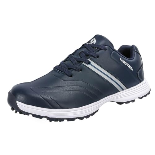 FJJLOVE Spike-Golfschuhe, Golf-Sneaker Für Männer rutschfeste Golfschuhe wasserdichte Outdoor-Wanderschuhe Mit 7 Spikes,Blau,42 EU von FJJLOVE