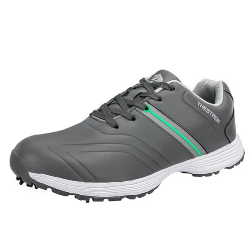 FJJLOVE Spike-Golfschuhe, Golf-Sneaker Für Männer rutschfeste Golfschuhe wasserdichte Outdoor-Wanderschuhe Mit 7 Spikes,Grau,44 EU von FJJLOVE