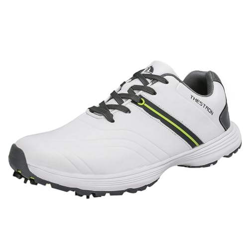 FJJLOVE Spike-Golfschuhe, Golf-Sneaker Für Männer rutschfeste Golfschuhe wasserdichte Outdoor-Wanderschuhe Mit 7 Spikes,Grün,46 EU von FJJLOVE