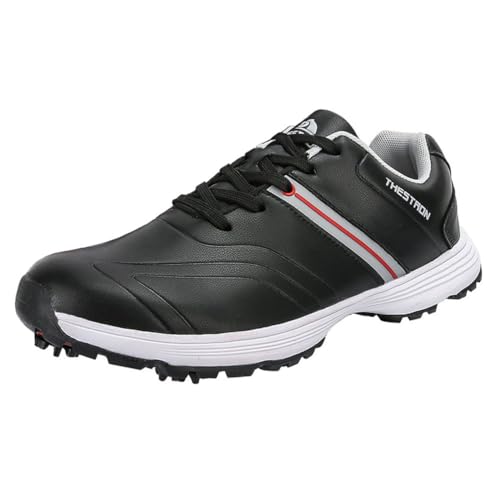 FJJLOVE Spike-Golfschuhe, Golf-Sneaker Für Männer rutschfeste Golfschuhe wasserdichte Outdoor-Wanderschuhe Mit 7 Spikes,Schwarz,39 EU von FJJLOVE